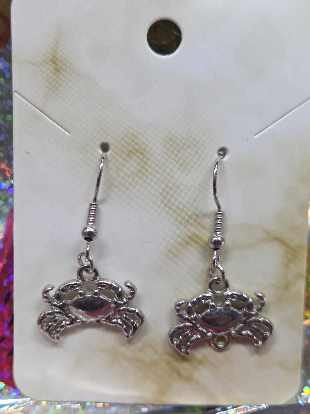 Silver Crab Charm Drop Earrings - Coastal Dangle